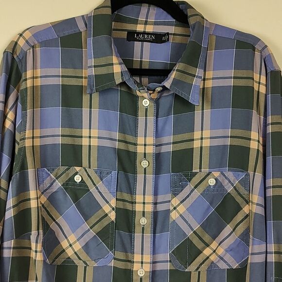 Ralph Lauren Plaid Cotton Twill Roll Tab Sleeve Button Front Shirt Size 2X - Picture 6 of 13